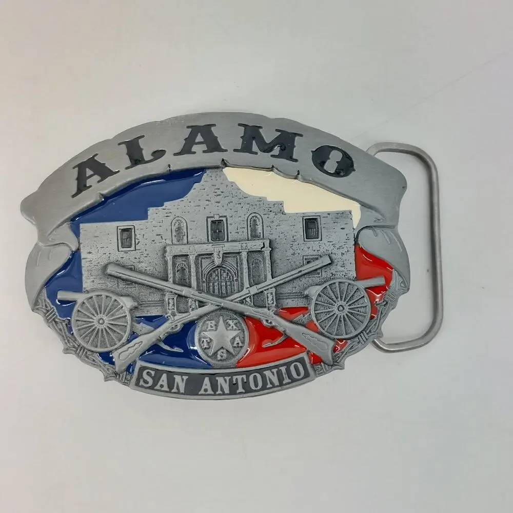 Alamo San Antonio Texas Star Belt Buckle Enamel Western